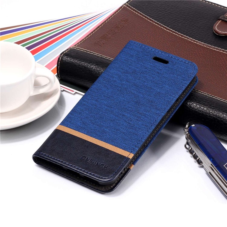 Cloth Texture Splicing PU Leather Stand Shell with Card Slots for Xiaomi Mi A2 Lite / Redmi 6 Pro - Blue-6
