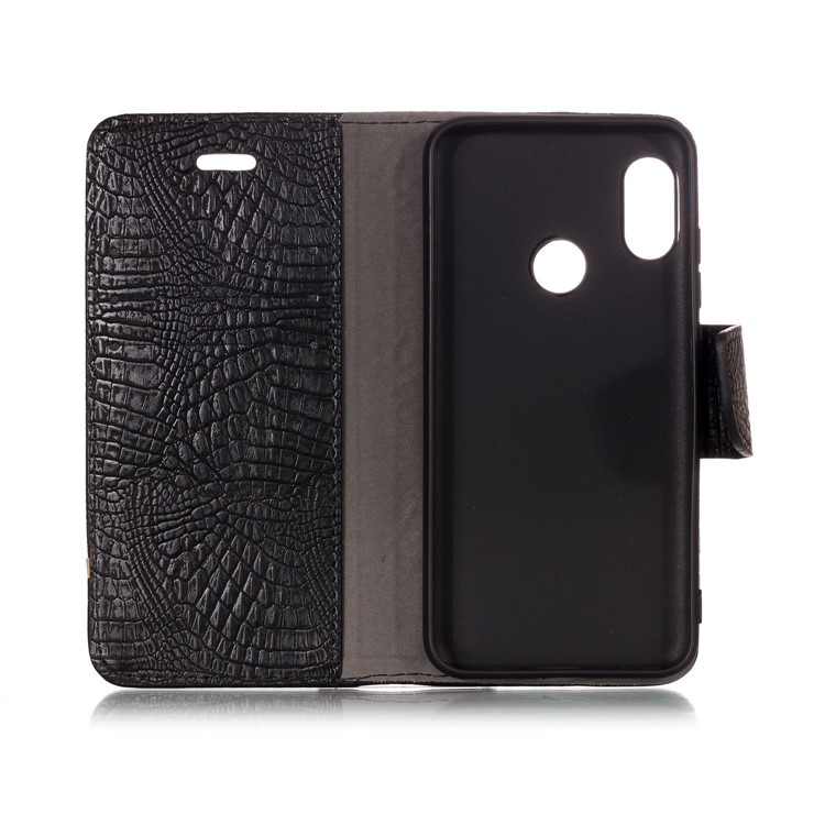 Crocodile Texture Splicing PU Leather Wallet Stand Casing for Xiaomi Mi A2 Lite / Redmi 6 Pro - Black-3