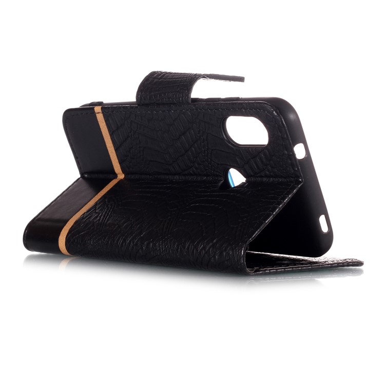 Crocodile Texture Splicing PU Leather Wallet Stand Casing for Xiaomi Mi A2 Lite / Redmi 6 Pro - Black-6