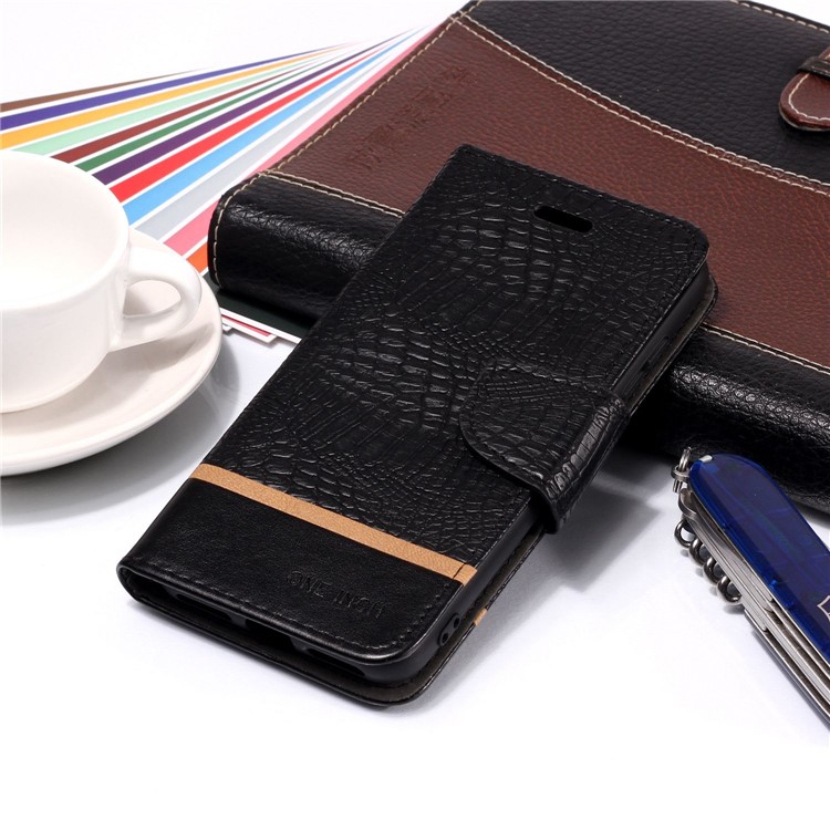 Crocodile Texture Splicing PU Leather Wallet Stand Casing for Xiaomi Mi A2 Lite / Redmi 6 Pro - Black-7