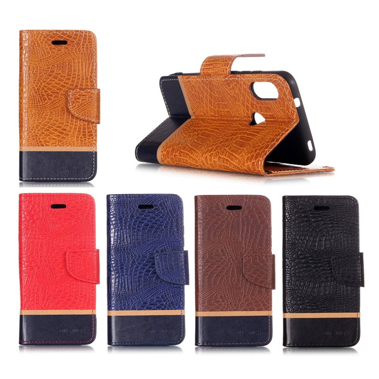 Crocodile Texture Splicing PU Leather Wallet Stand Casing for Xiaomi Mi A2 Lite / Redmi 6 Pro - Black-8