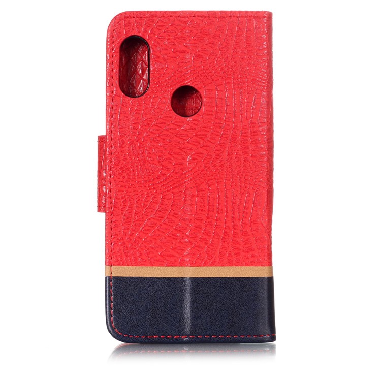 Crocodile Texture Splicing PU Leather Wallet Flip Cover for Xiaomi Mi A2 Lite / Redmi 6 Pro - Red-2