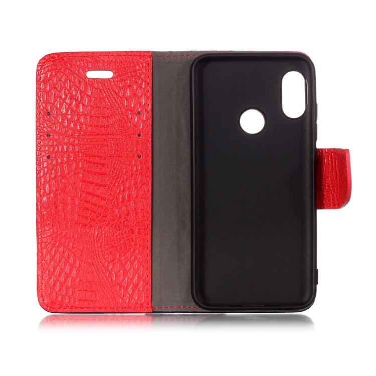 Crocodile Texture Splicing PU Leather Wallet Flip Cover for Xiaomi Mi A2 Lite / Redmi 6 Pro - Red-3