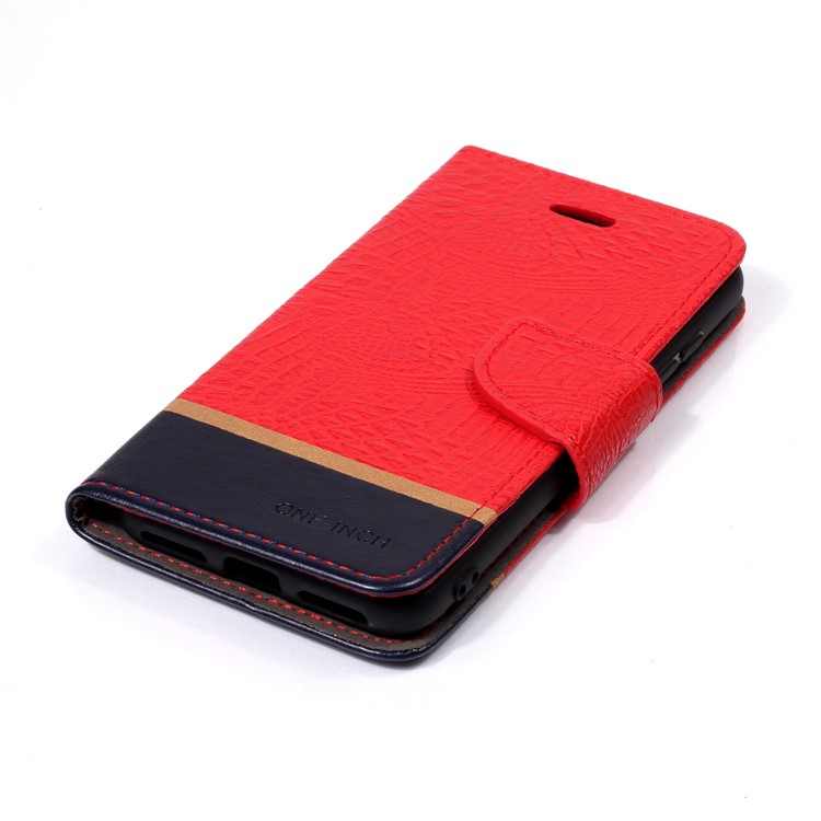 Crocodile Texture Splicing PU Leather Wallet Flip Cover for Xiaomi Mi A2 Lite / Redmi 6 Pro - Red-4