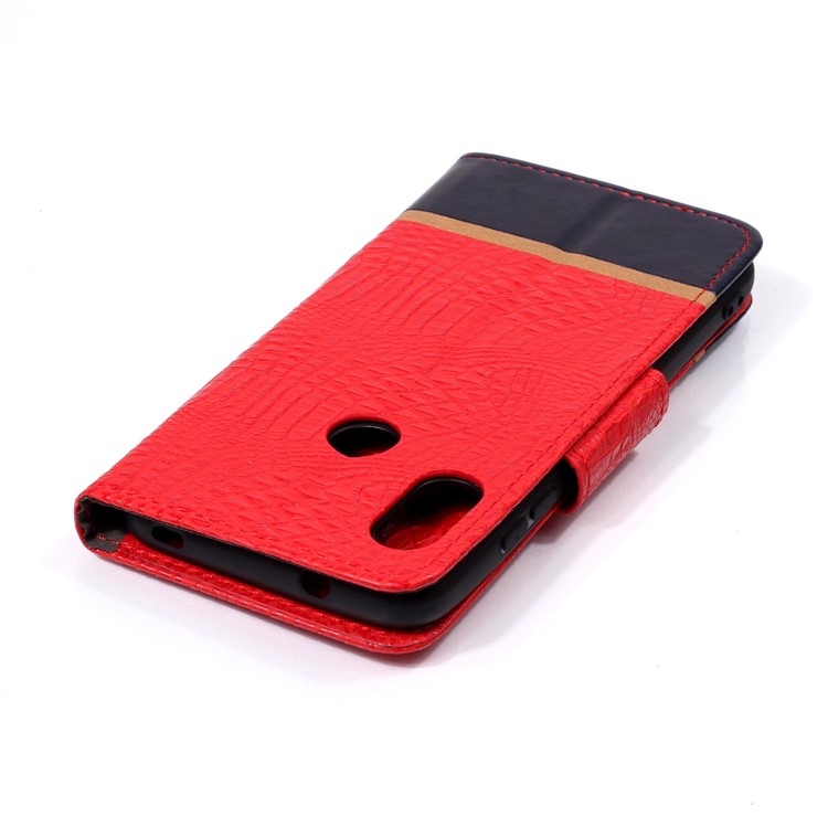 Crocodile Texture Splicing PU Leather Wallet Flip Cover for Xiaomi Mi A2 Lite / Redmi 6 Pro - Red-5