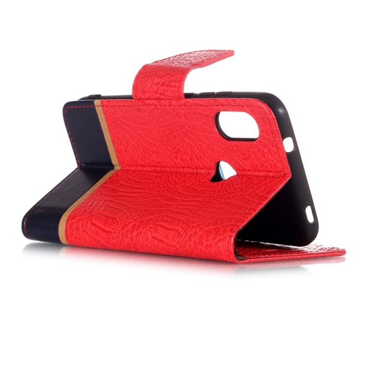 Crocodile Texture Splicing PU Leather Wallet Flip Cover for Xiaomi Mi A2 Lite / Redmi 6 Pro - Red-6