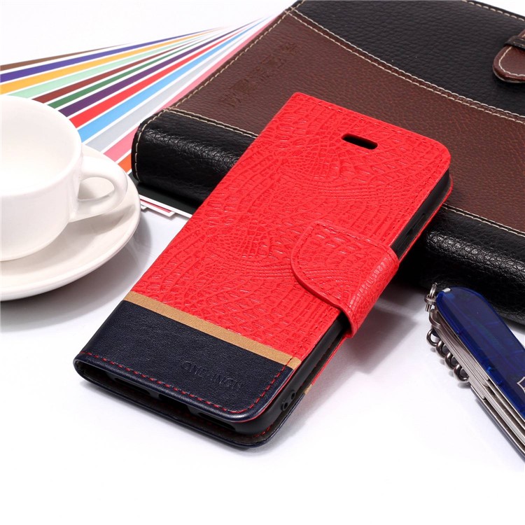 Crocodile Texture Splicing PU Leather Wallet Flip Cover for Xiaomi Mi A2 Lite / Redmi 6 Pro - Red-7