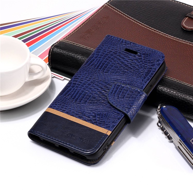 Crocodile Texture Splicing PU Leather Wallet Mobile Shell for Xiaomi Mi A2 Lite / Redmi 6 Pro - Blue-7