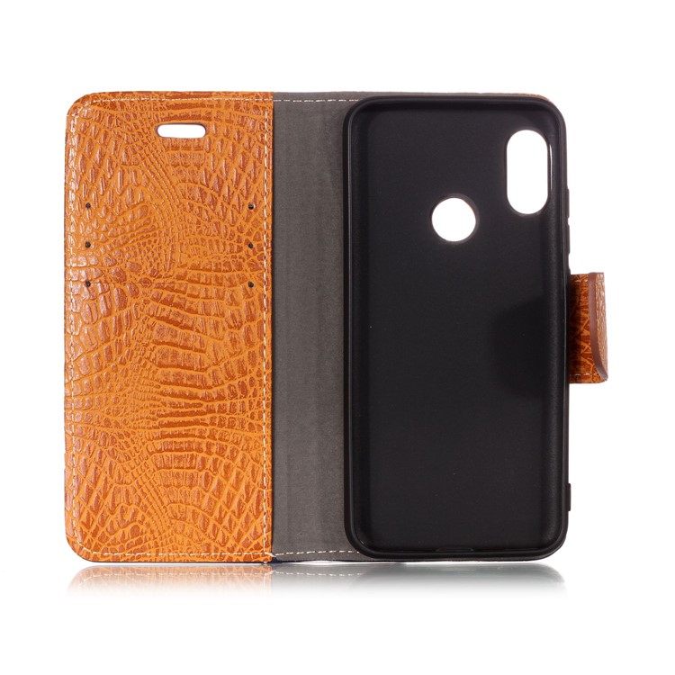 Crocodile Texture Splicing PU Leather Wallet Cell Phone Case for Xiaomi Mi A2 Lite / Redmi 6 Pro - Brown-3