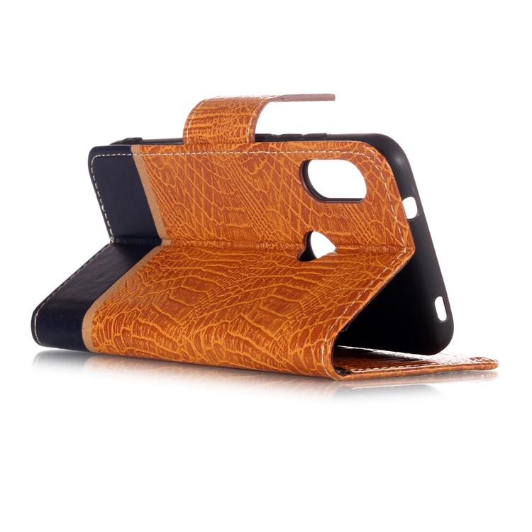 Crocodile Texture Splicing PU Leather Wallet Cell Phone Case for Xiaomi Mi A2 Lite / Redmi 6 Pro - Brown-6