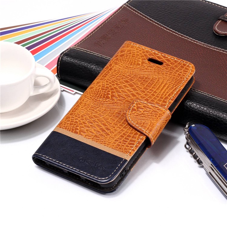 Crocodile Texture Splicing PU Leather Wallet Cell Phone Case for Xiaomi Mi A2 Lite / Redmi 6 Pro - Brown-7