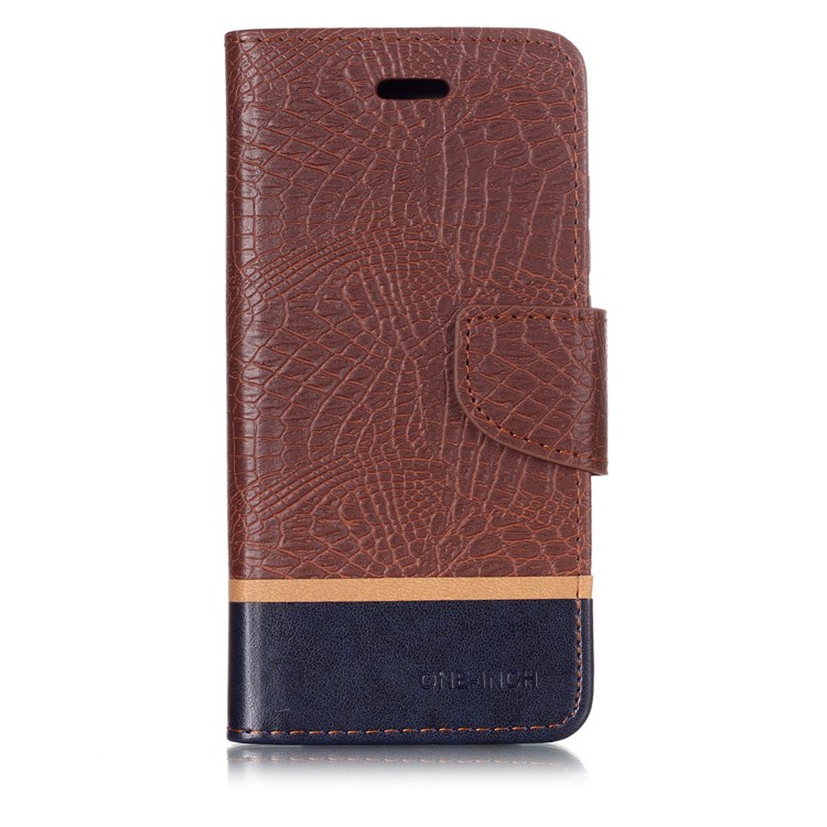 Crocodile Texture Splicing PU Leather Wallet Protective Case for Xiaomi Mi A2 Lite / Redmi 6 Pro - Coffee-1