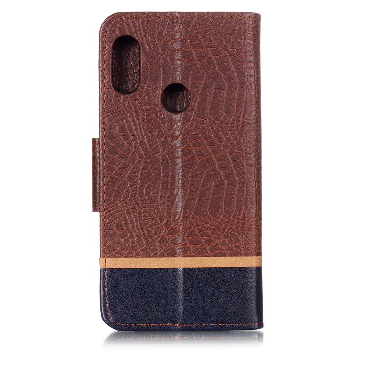 Crocodile Texture Splicing PU Leather Wallet Protective Case for Xiaomi Mi A2 Lite / Redmi 6 Pro - Coffee-2
