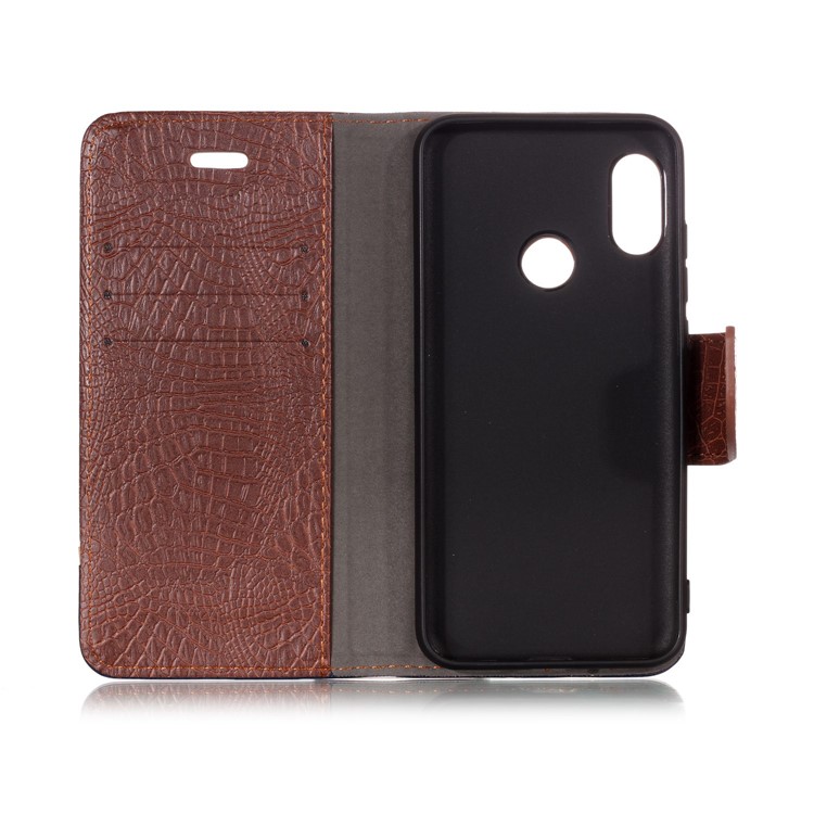Crocodile Texture Splicing PU Leather Wallet Protective Case for Xiaomi Mi A2 Lite / Redmi 6 Pro - Coffee-3
