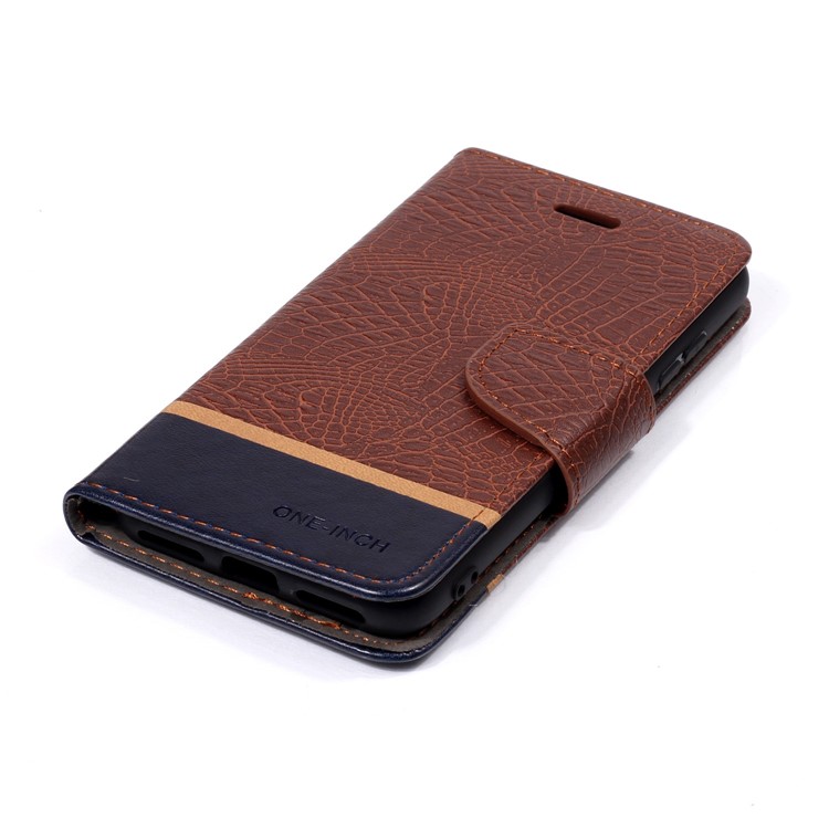 Crocodile Texture Splicing PU Leather Wallet Protective Case for Xiaomi Mi A2 Lite / Redmi 6 Pro - Coffee-4