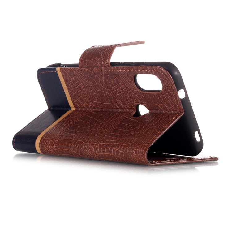 Crocodile Texture Splicing PU Leather Wallet Protective Case for Xiaomi Mi A2 Lite / Redmi 6 Pro - Coffee-6