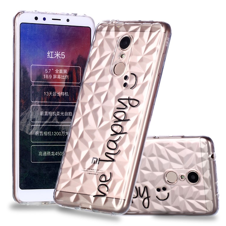 Embossed Pattern 3D Diamond Texture TPU Case for Xiaomi Redmi 5 - Be Happy-1