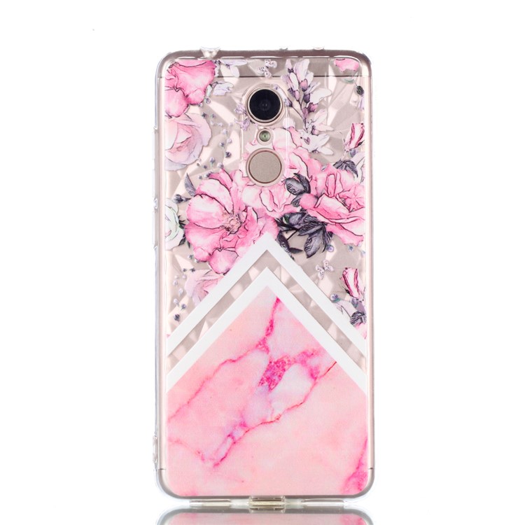 Embossed Pattern 3D Diamond Texture TPU Cover for Xiaomi Redmi 5 - Pink Flower and Marble Pattern-2