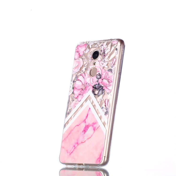 Embossed Pattern 3D Diamond Texture TPU Cover for Xiaomi Redmi 5 - Pink Flower and Marble Pattern-3