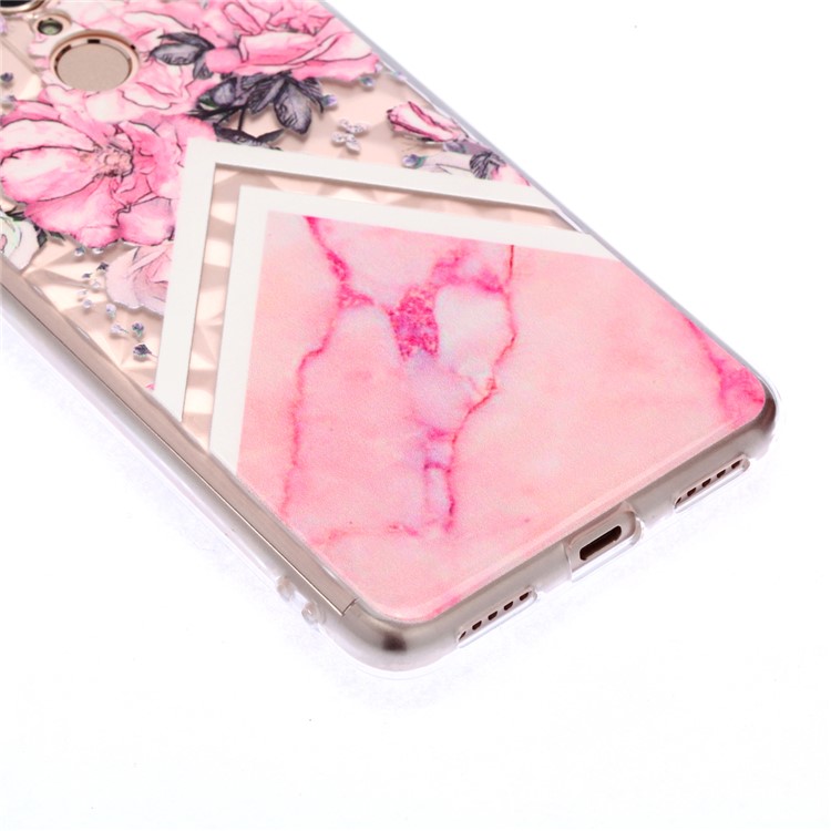 Embossed Pattern 3D Diamond Texture TPU Cover for Xiaomi Redmi 5 - Pink Flower and Marble Pattern-4