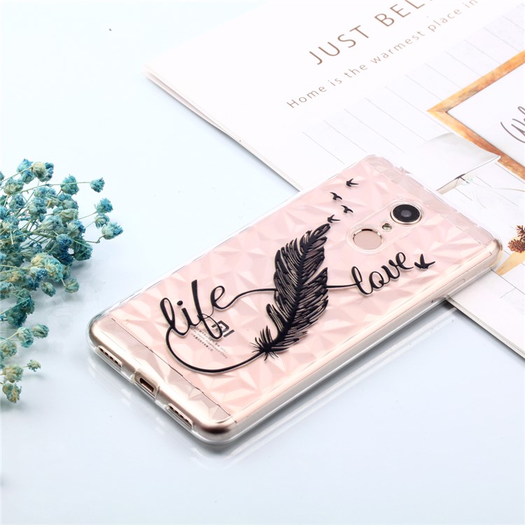 Embossed Pattern 3D Diamond Texture TPU Casing for Xiaomi Redmi 5 - Feather Pen-7