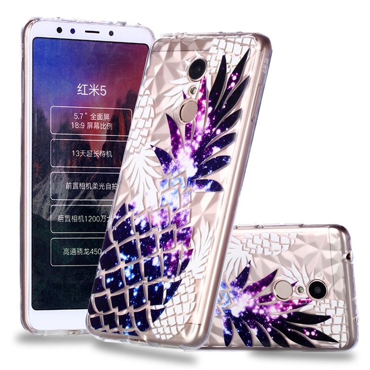 Embossed Pattern 3D Diamond Texture TPU Mobile Phone Case for Xiaomi Redmi 5 - Purple Pineapple-1