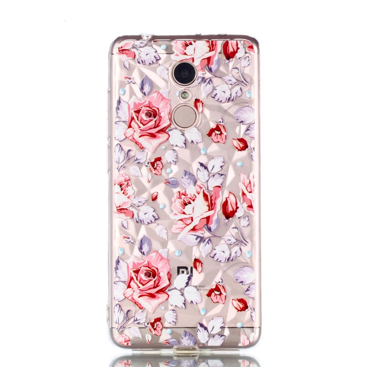 Embossed Pattern 3D Diamond Texture TPU Cell Phone Case for Xiaomi Redmi 5 - Red Flower-2