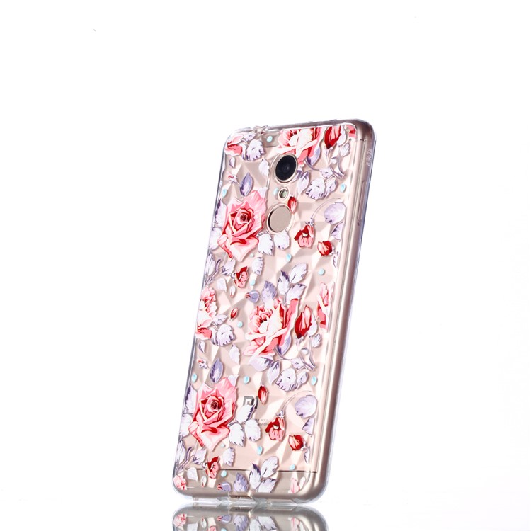 Embossed Pattern 3D Diamond Texture TPU Cell Phone Case for Xiaomi Redmi 5 - Red Flower-3
