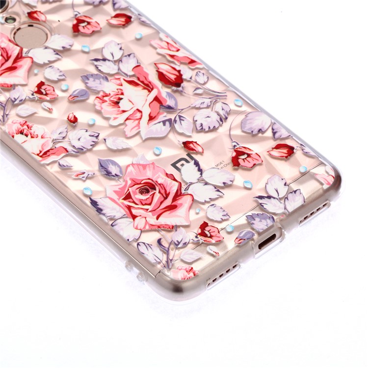Embossed Pattern 3D Diamond Texture TPU Cell Phone Case for Xiaomi Redmi 5 - Red Flower-4