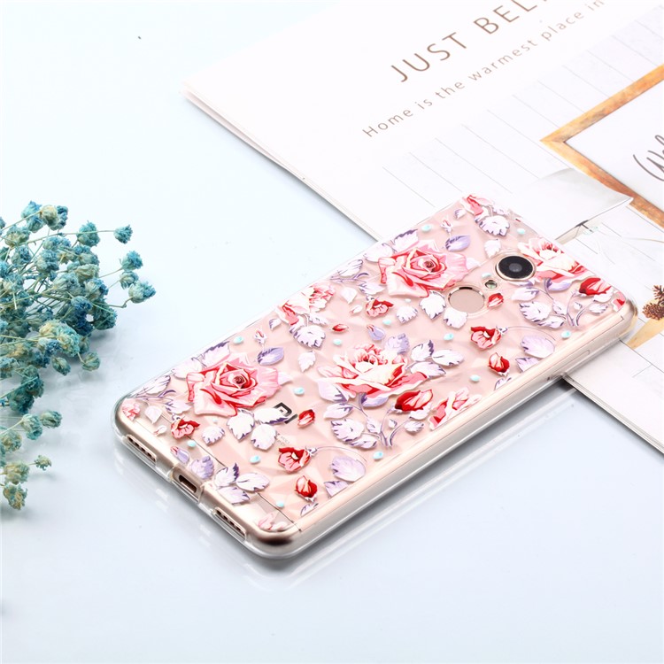 Embossed Pattern 3D Diamond Texture TPU Cell Phone Case for Xiaomi Redmi 5 - Red Flower-7