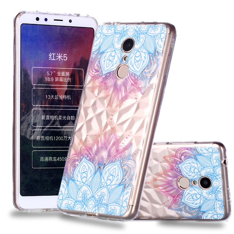 Embossed Pattern 3D Diamond Texture TPU Mobile Phone Cover for Xiaomi Redmi 5 - Lotus-1