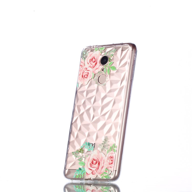 Embossed Pattern 3D Diamond Texture TPU Cell Phone Cover for Xiaomi Redmi 5 - Pink Flower-3