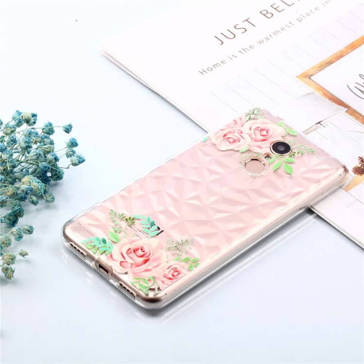 Embossed Pattern 3D Diamond Texture TPU Cell Phone Cover for Xiaomi Redmi 5 - Pink Flower-7