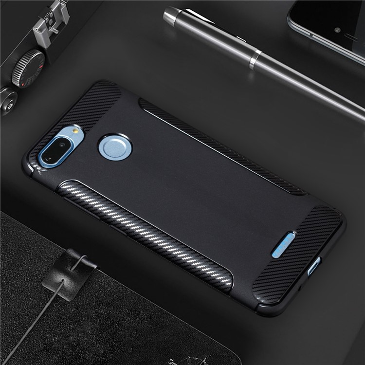 Carbon Fiber Texture Matte TPU Case for Xiaomi Redmi 6 (Dual Camera: 12MP+5MP) - Black-1