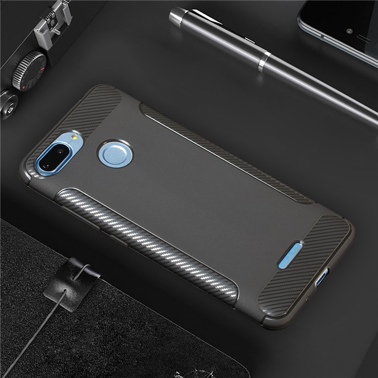 Carbon Fiber Texture Matte TPU Back Case for Xiaomi Redmi 6 (Dual Camera: 12MP+5MP) - Grey-1