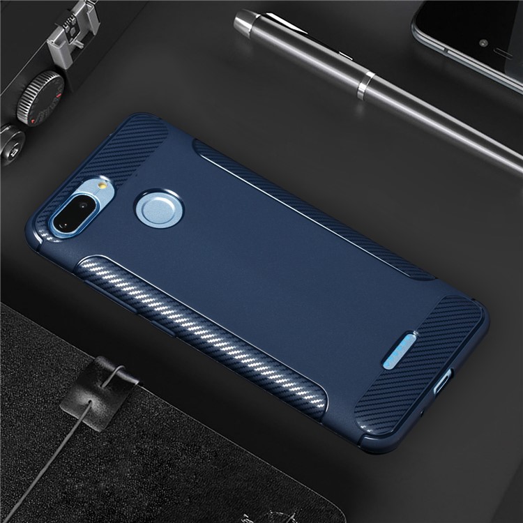 Carbon Fiber Texture Matte TPU Protection Case for Xiaomi Redmi 6 (Dual Camera: 12MP+5MP) - Dark Blue-1