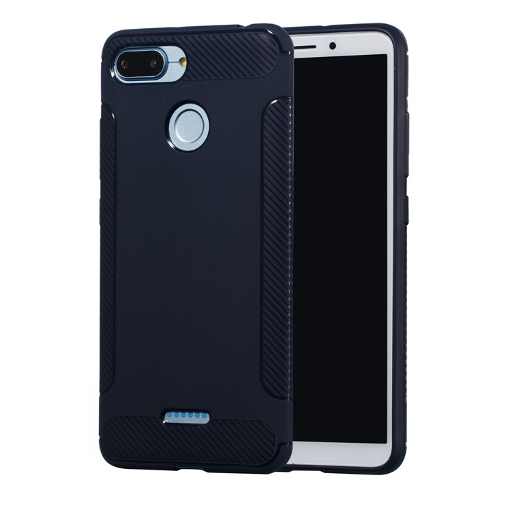 Carbon Fiber Texture Matte TPU Protection Case for Xiaomi Redmi 6 (Dual Camera: 12MP+5MP) - Dark Blue-3