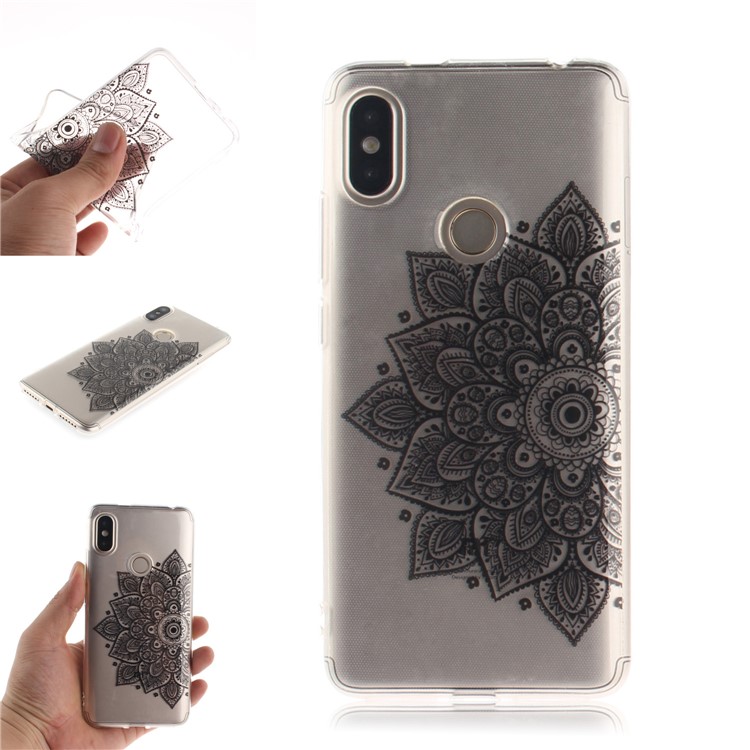 Pattern Printing IMD TPU Mobile Phone Case for Xiaomi Redmi S2 / Redmi Y2 - Black Half Flower-1