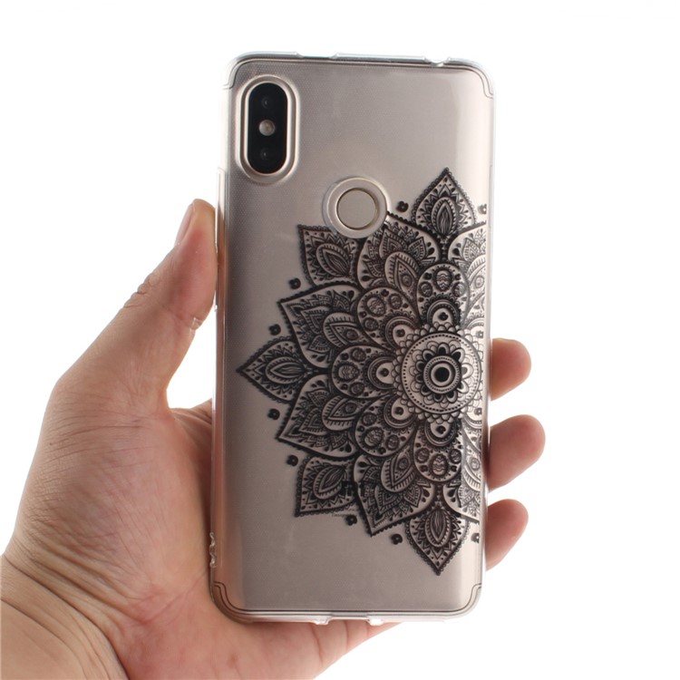 Pattern Printing IMD TPU Mobile Phone Case for Xiaomi Redmi S2 / Redmi Y2 - Black Half Flower-5