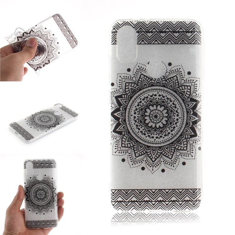 Pattern Printing IMD TPU Back Case for Xiaomi Mi A2 / Mi 6X - Black Mandala Flower-1