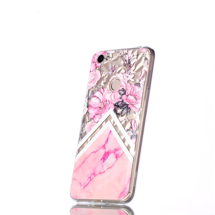 Pattern Printing Embossed 3D Diamond Surface TPU Cover for Xiaomi Redmi Note 5A Prime / Redmi Y1 - Pink Flowers and Marble Pattern-4