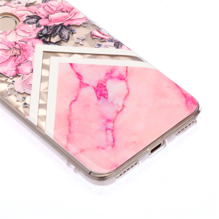 Pattern Printing Embossed 3D Diamond Surface TPU Cover for Xiaomi Redmi Note 5A Prime / Redmi Y1 - Pink Flowers and Marble Pattern-5