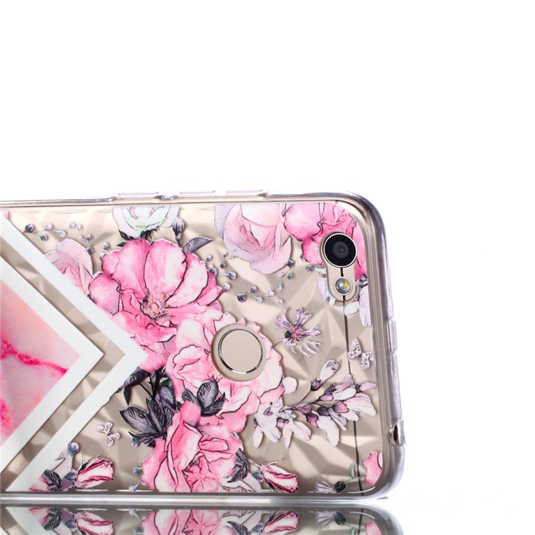 Pattern Printing Embossed 3D Diamond Surface TPU Cover for Xiaomi Redmi Note 5A Prime / Redmi Y1 - Pink Flowers and Marble Pattern-6