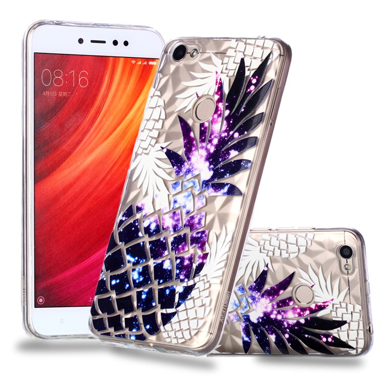 Pattern Printing Embossed 3D Diamond Surface TPU Back Case for Xiaomi Redmi Note 5A Prime / Redmi Y1 - Purple Pineapple-1