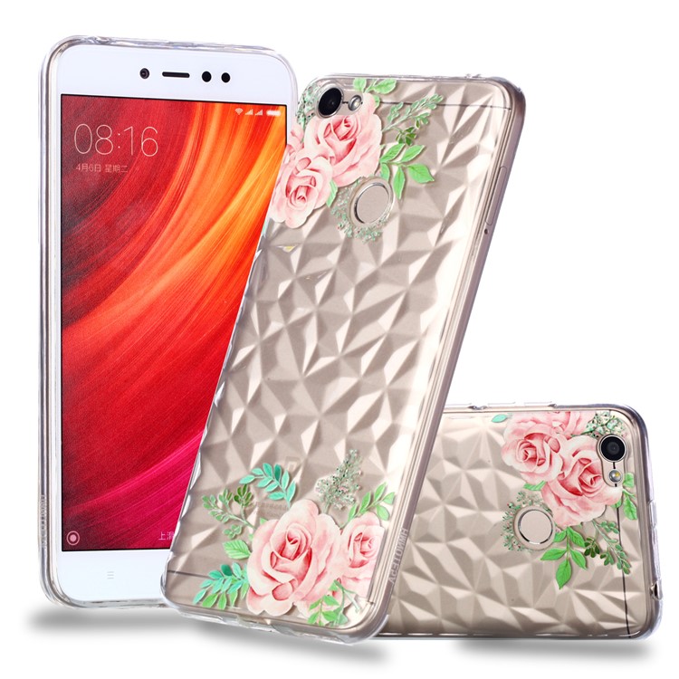 Pattern Printing Embossed 3D Diamond Surface TPU Cover Shell for Xiaomi Redmi Note 5A Prime / Redmi Y1 - Pink Flowers-1