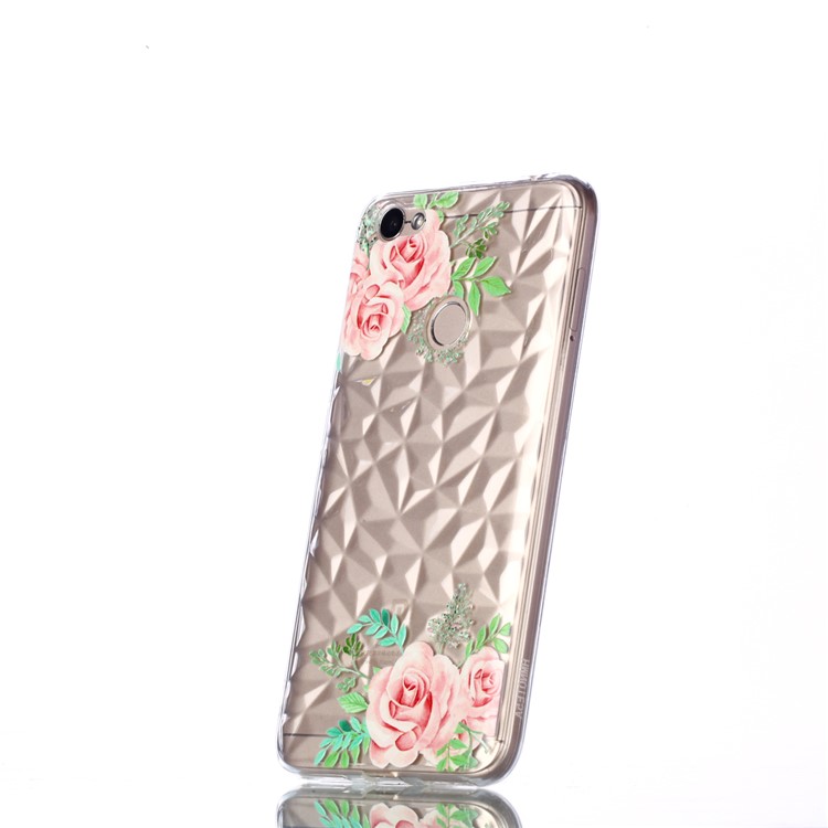Pattern Printing Embossed 3D Diamond Surface TPU Cover Shell for Xiaomi Redmi Note 5A Prime / Redmi Y1 - Pink Flowers-3