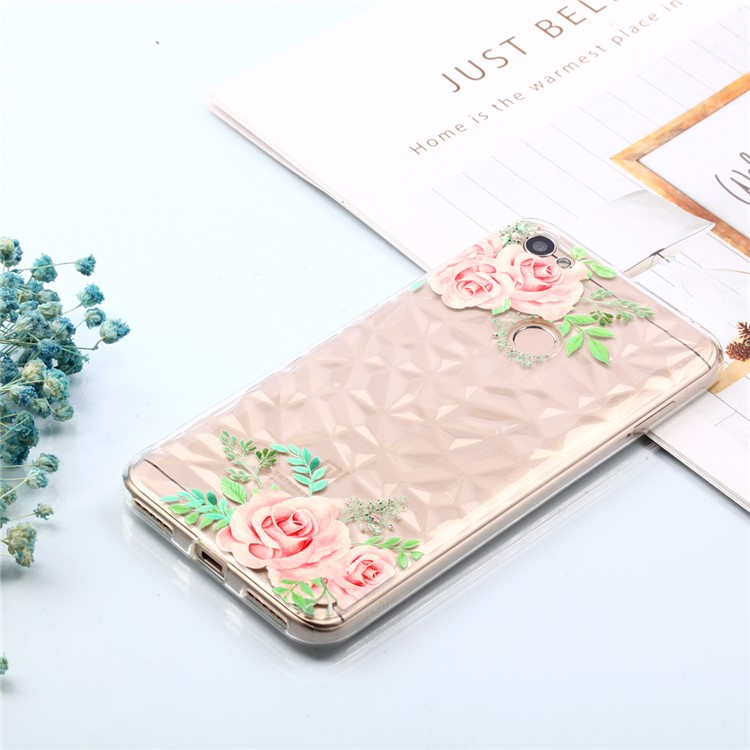 Pattern Printing Embossed 3D Diamond Surface TPU Cover Shell for Xiaomi Redmi Note 5A Prime / Redmi Y1 - Pink Flowers-7