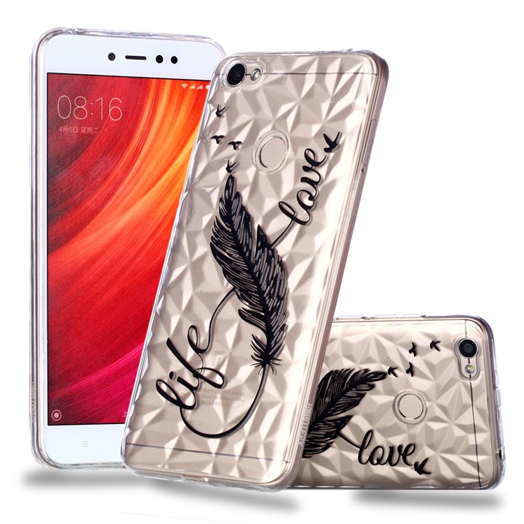 Pattern Printing Embossed 3D Diamond Surface TPU Protection Case for Xiaomi Redmi Note 5A Prime / Redmi Y1 - Feather Pattern-1