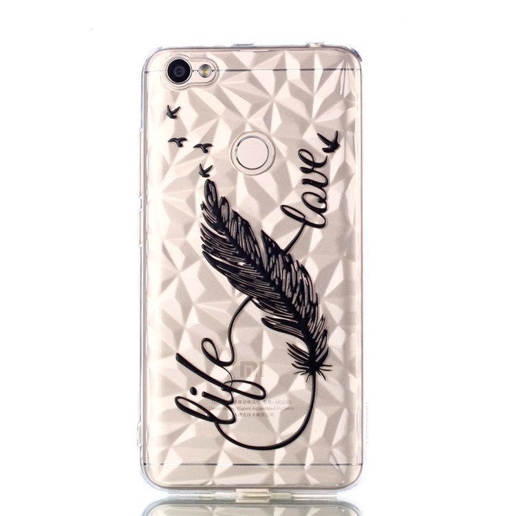 Pattern Printing Embossed 3D Diamond Surface TPU Protection Case for Xiaomi Redmi Note 5A Prime / Redmi Y1 - Feather Pattern-2