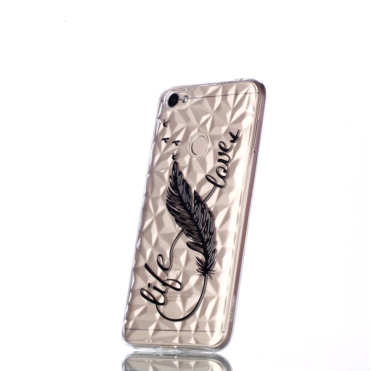 Pattern Printing Embossed 3D Diamond Surface TPU Protection Case for Xiaomi Redmi Note 5A Prime / Redmi Y1 - Feather Pattern-3
